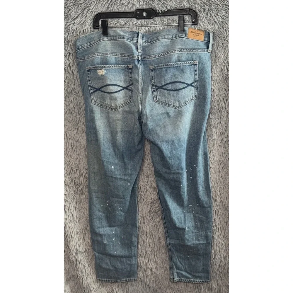 Abercrombie Fitch 1892 Collection BF straight‎ Light Wash Dist Paint Splat 14R